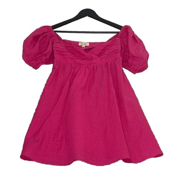 JAAF Gathered Mini Dress in Hot Pink XS Linen Blend - Picture 1 of 8